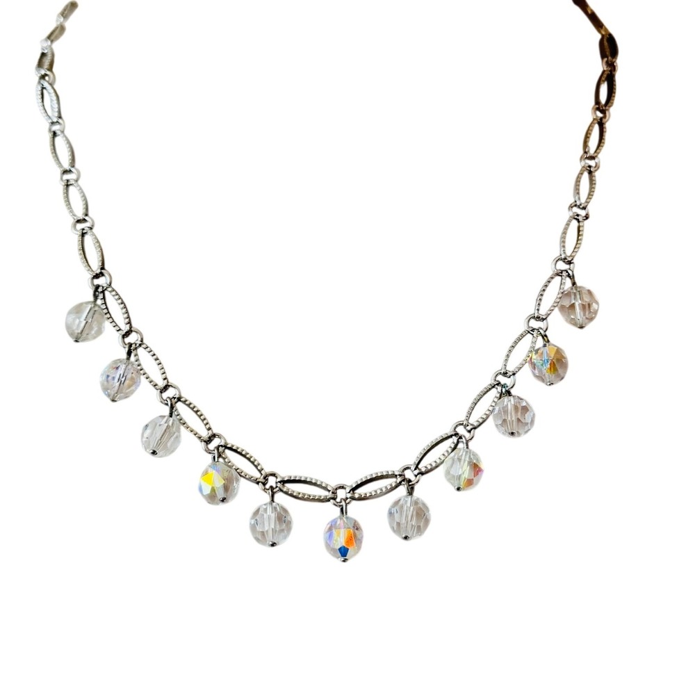 Swarovski Necklace Swan Signed Austrian Crystal Dangle Rhodium Plated 18"
